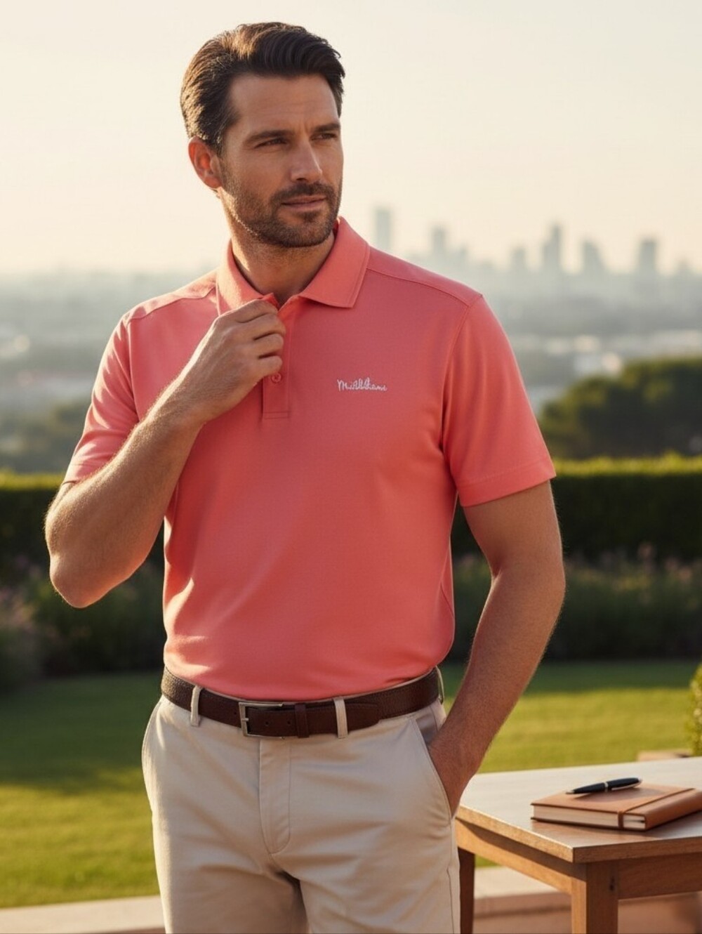 Cutter & Buck Golf Polo Shirt Mens Medium Moisture Wicking Peach Coral
